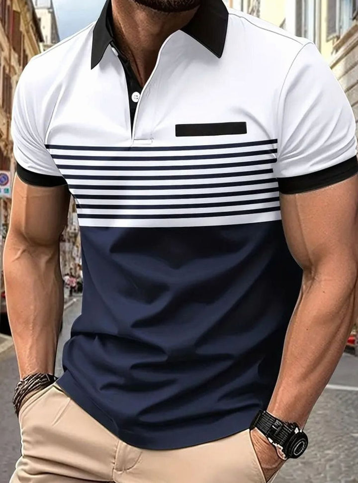 Men's Colorblock Striped Short-Sleeve Polo Shirt, Red - White