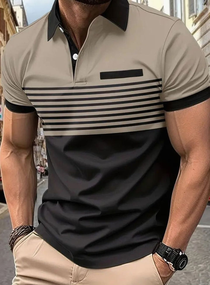 Men's Colorblock Striped Short-Sleeve Polo Shirt, Red