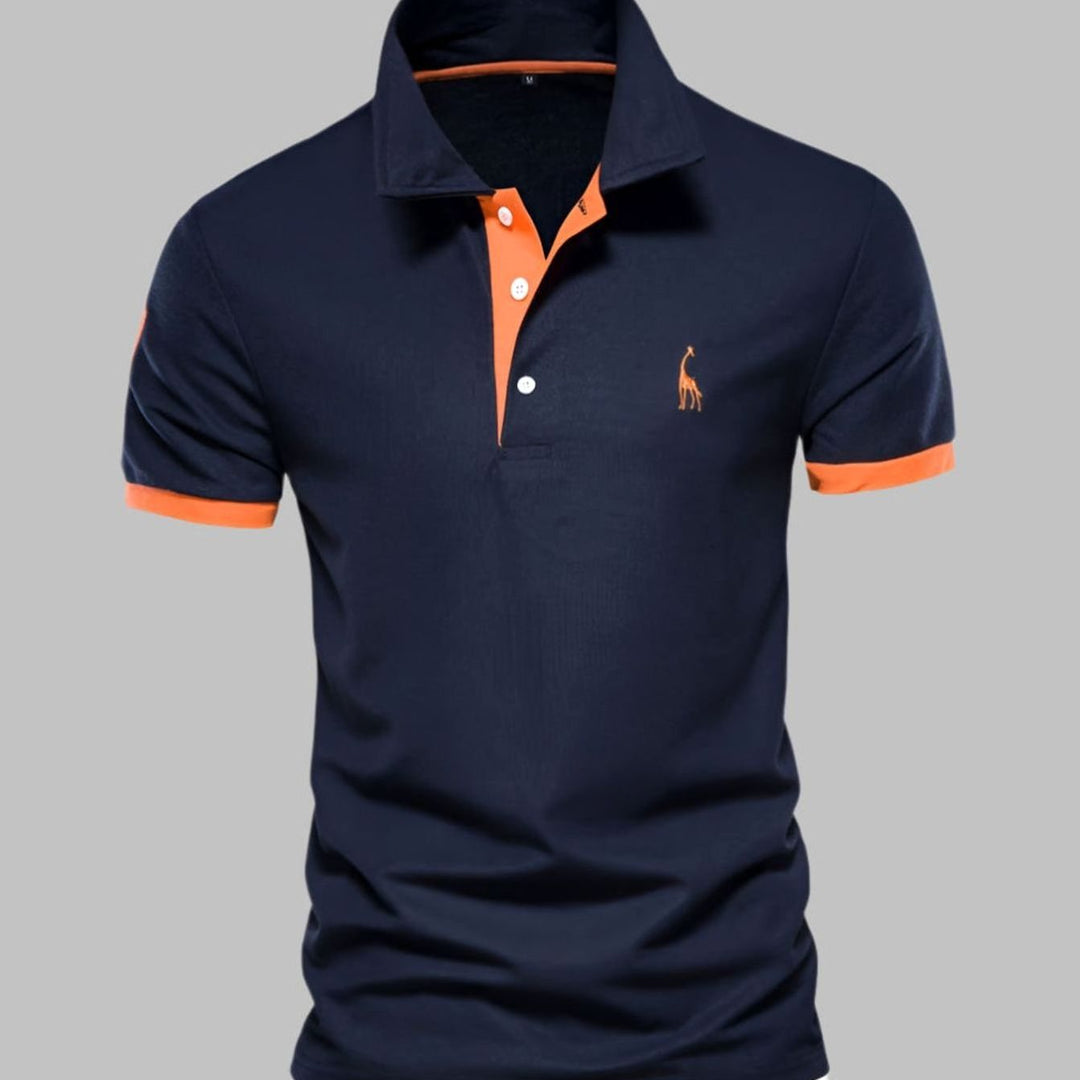 Men's Contrast-Trim Short-Sleeve Cotton Blend Polo Shirt - Navy Blue