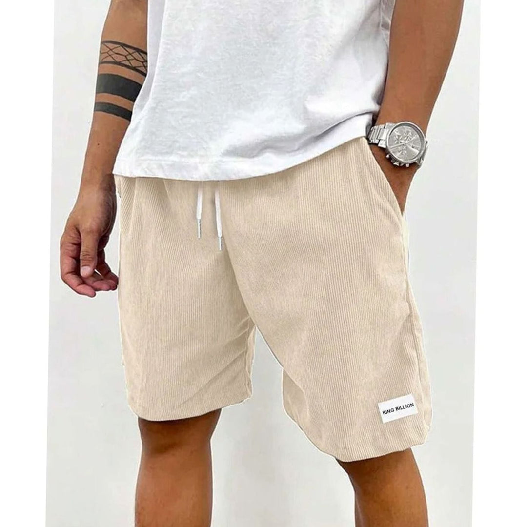 Men's Corduroy Elastic-Waist Drawstring Casual Shorts - Beige