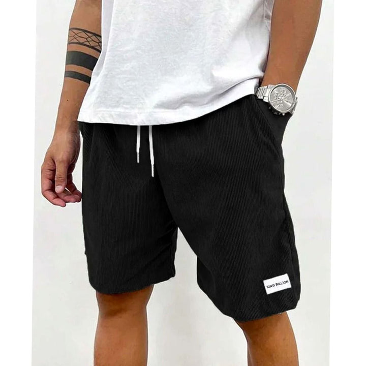 Men's Corduroy Elastic-Waist Drawstring Casual Shorts - Black