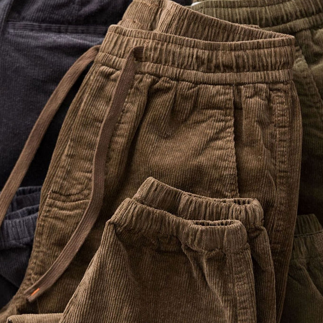Men's Corduroy Jogger Chino Pants Elastic Waist Drawstring, Charcoal