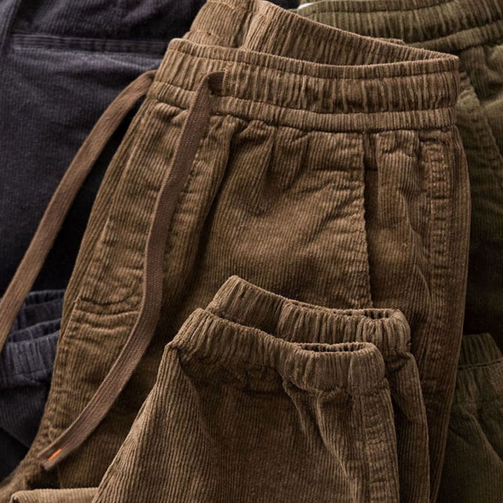 Men's Corduroy Jogger Chino Pants Elastic Waist Drawstring, Charcoal
