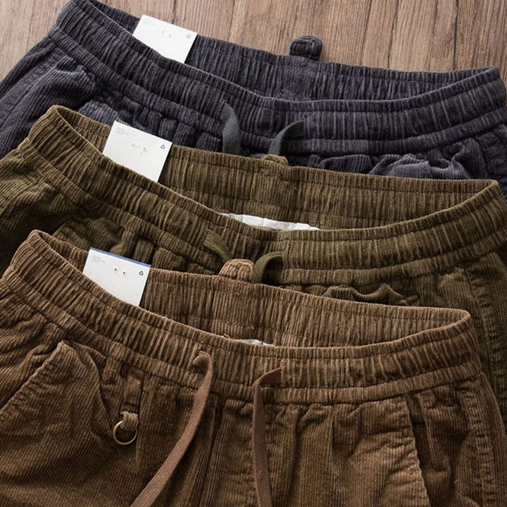 Men's Corduroy Jogger Chino Pants Elastic Waist Drawstring, Charcoal