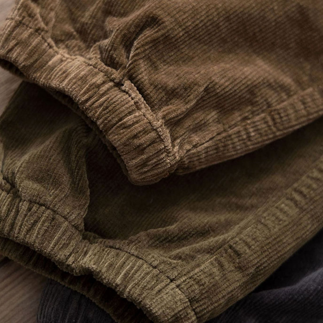Men's Corduroy Jogger Chino Pants Elastic Waist Drawstring, Charcoal