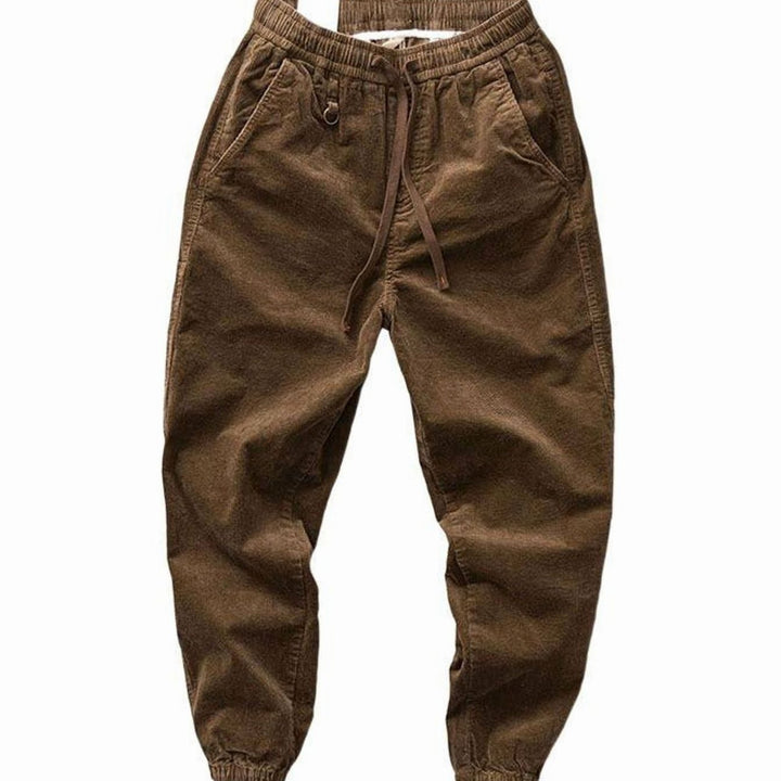 Men's Corduroy Jogger Chino Pants Elastic Waist Drawstring, Charcoal