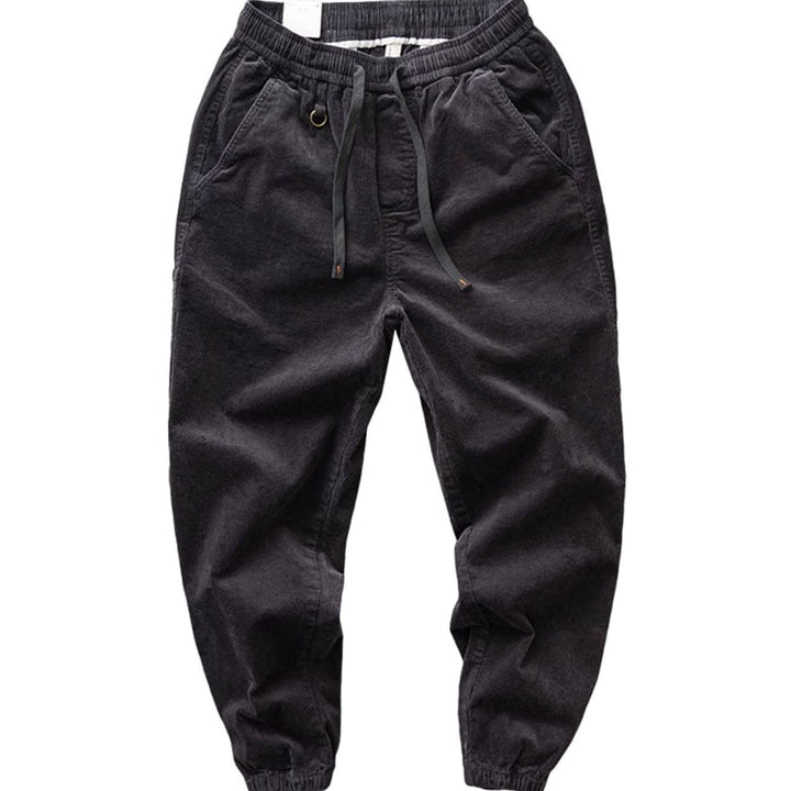 Men's Corduroy Jogger Chino Pants Elastic Waist Drawstring, Charcoal - Gray