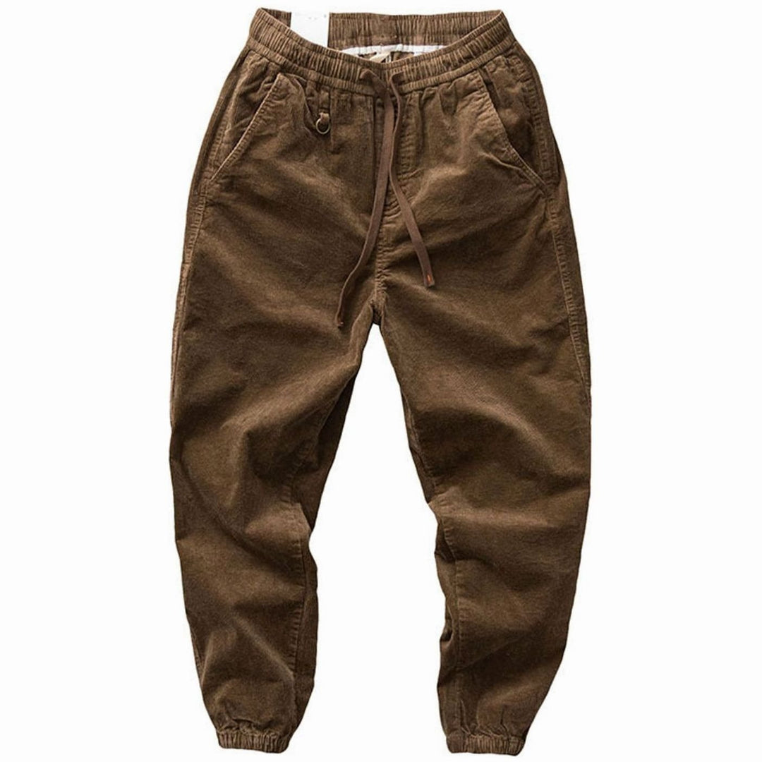 Men's Corduroy Jogger Chino Pants Elastic Waist Drawstring, Charcoal - Khaki