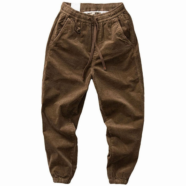 Men's Corduroy Jogger Chino Pants Elastic Waist Drawstring, Charcoal - Khaki