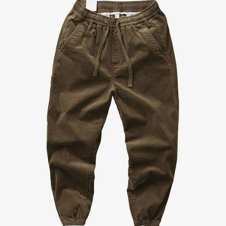 Men's Corduroy Jogger Chino Pants Elastic Waist Drawstring, Charcoal - Green