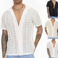Samuel | Men's Crochet Knit Polo Shirt Open V-Neck Short Sleeve