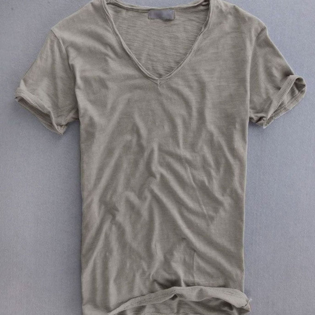 Men's Deep V-Neck Short-Sleeve Organic Cotton T-Shirt - Gray