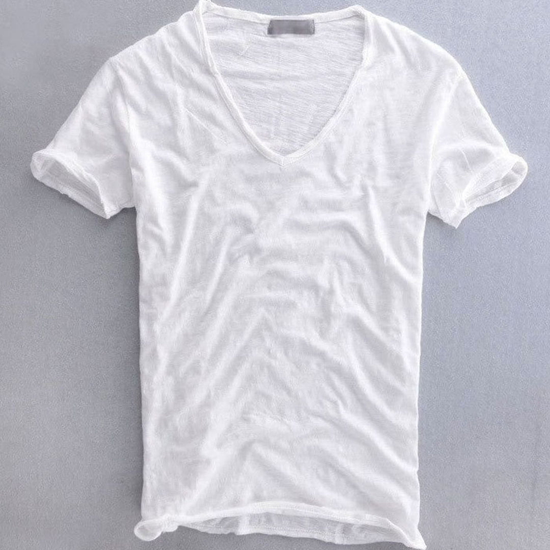 Men's Deep V-Neck Short-Sleeve Organic Cotton T-Shirt - White