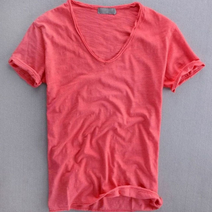Men's Deep V-Neck Short-Sleeve Organic Cotton T-Shirt - Red