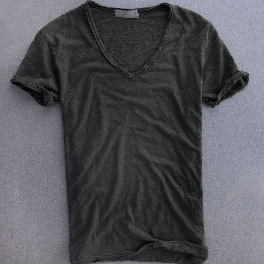 Men's Deep V-Neck Short-Sleeve Organic Cotton T-Shirt - Black