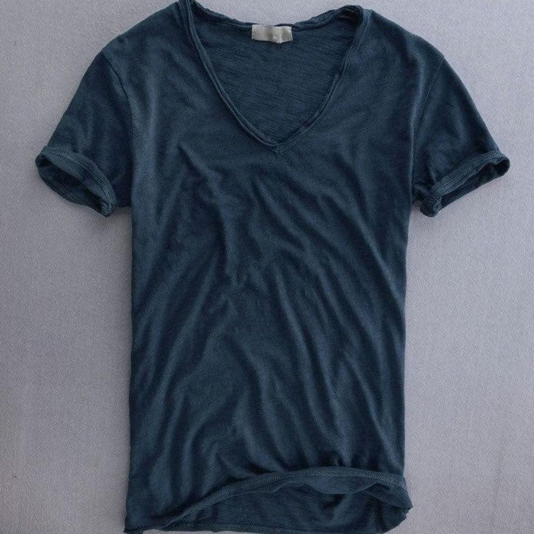 Men's Deep V-Neck Short-Sleeve Organic Cotton T-Shirt - Blue