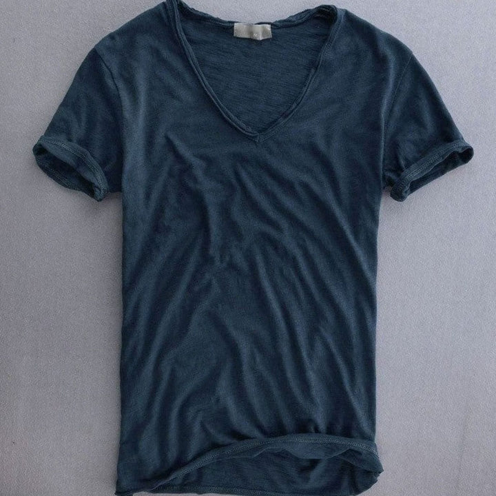 Men's Deep V-Neck Short-Sleeve Organic Cotton T-Shirt - Blue
