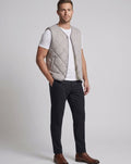 William | Men's Diamond-Quilted Teddy-Lined Snap-Button Puffer Vest, Light Gray