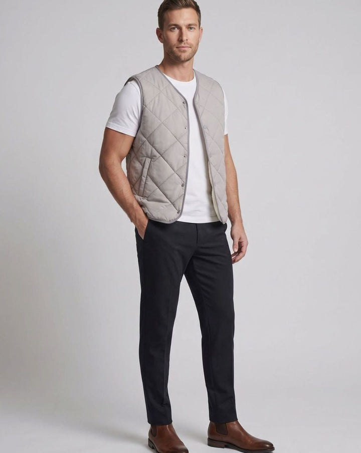 Men's Diamond-Quilted Teddy-Lined Snap-Button Puffer Vest, Light Gray