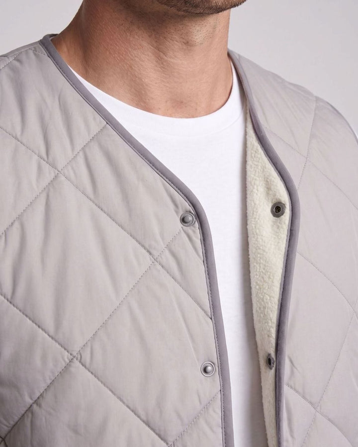 Men's Diamond-Quilted Teddy-Lined Snap-Button Puffer Vest, Light Gray