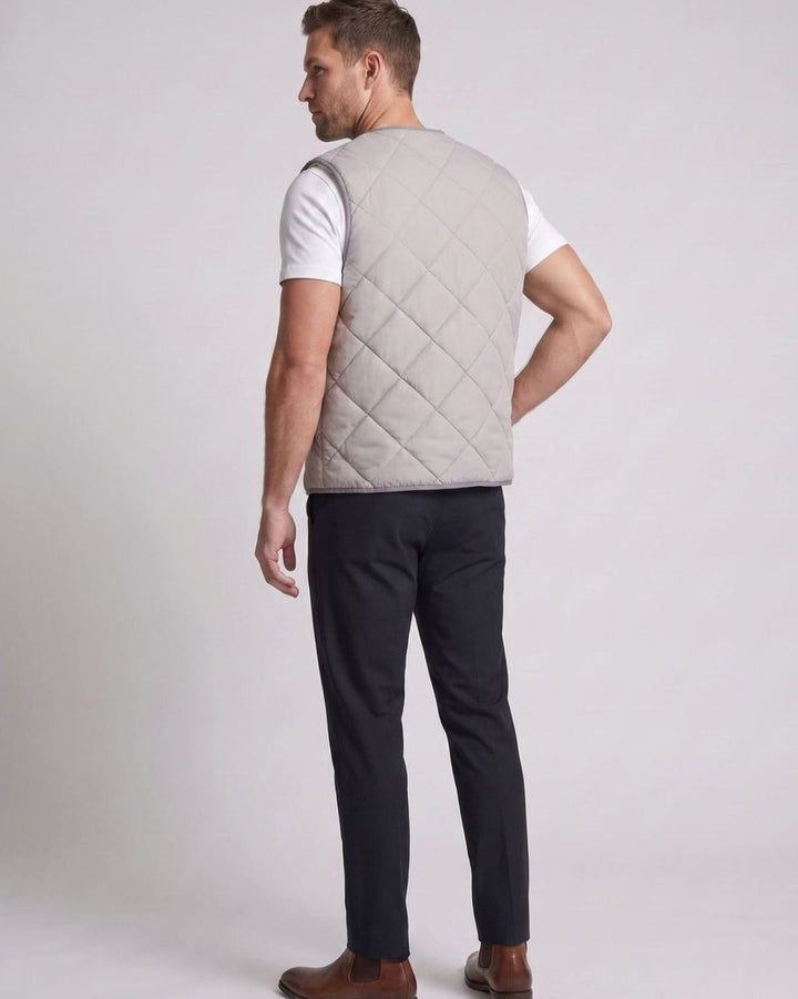 Men's Diamond-Quilted Teddy-Lined Snap-Button Puffer Vest, Light Gray