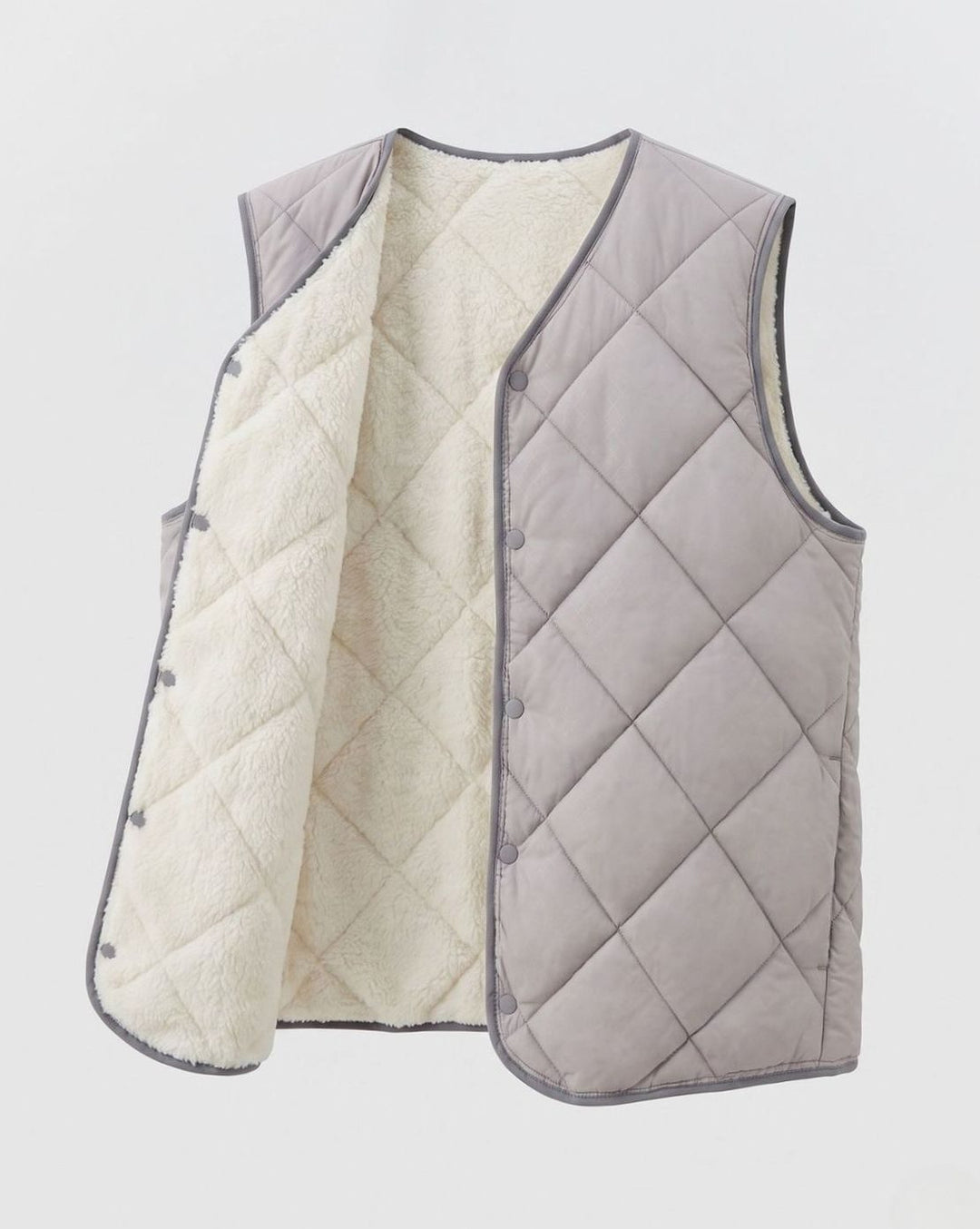 Men's Diamond-Quilted Teddy-Lined Snap-Button Puffer Vest, Light Gray - Light Gray