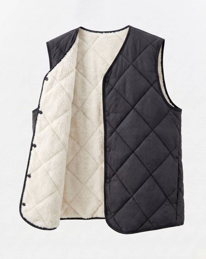 Men's Diamond-Quilted Teddy-Lined Snap-Button Puffer Vest, Light Gray - Black