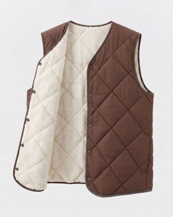 Men's Diamond-Quilted Teddy-Lined Snap-Button Puffer Vest, Light Gray - Coffee