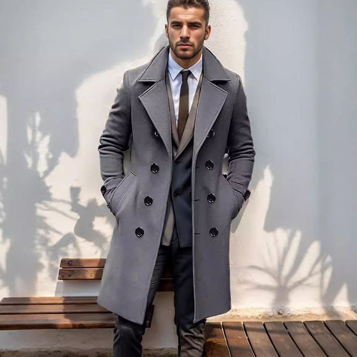 Men's Double-Breasted Wool-Blend Overcoat Wide Lapel