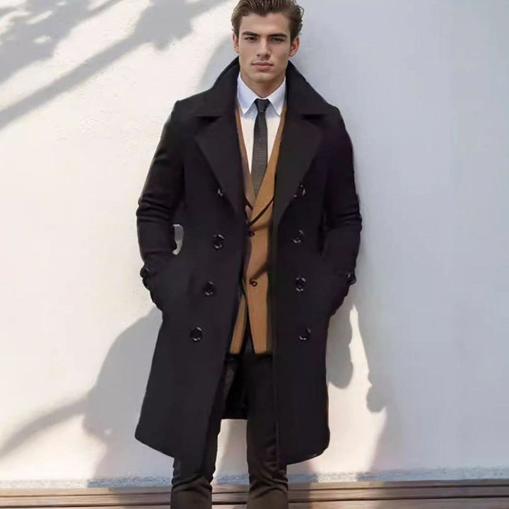 Men's Double-Breasted Wool-Blend Overcoat Wide Lapel