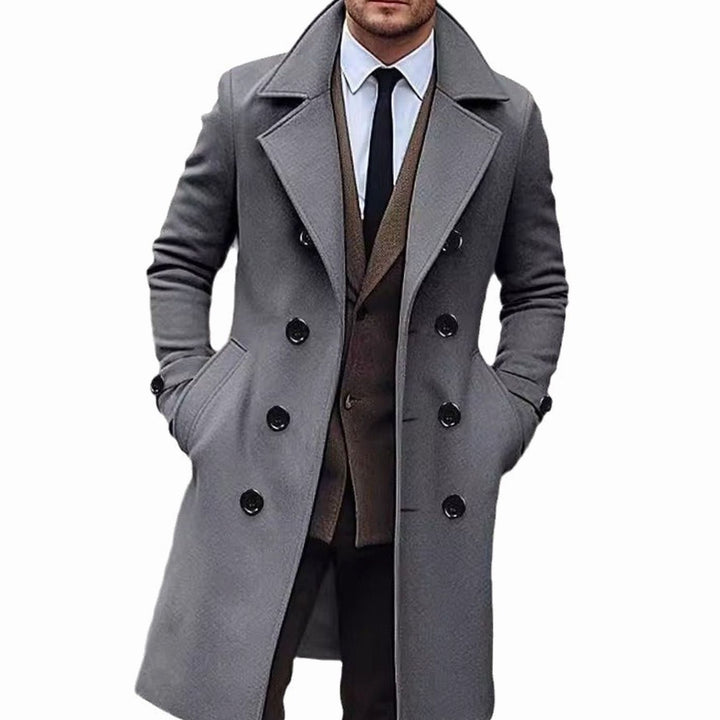 Men's Double-Breasted Wool-Blend Overcoat Wide Lapel