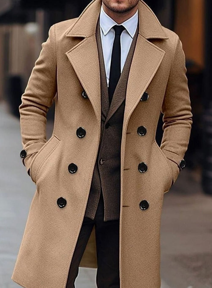 Men's Double-Breasted Wool Overcoat Notch Lapel Winter Coat