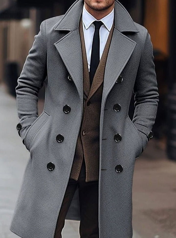 Men's Double-Breasted Wool Overcoat Notch Lapel Winter Coat