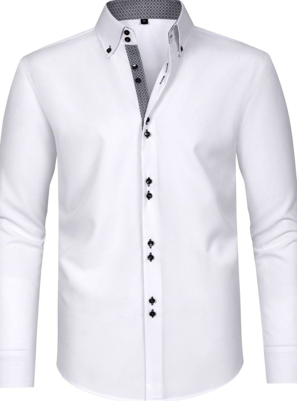 Men's Double-Collar Button-Up Long Sleeve Dress Shirt - White