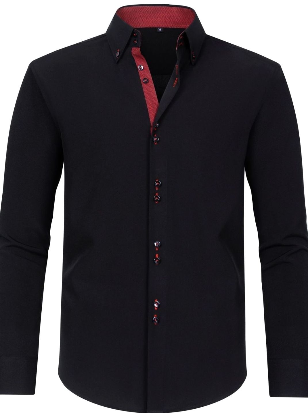 Men's Double-Collar Button-Up Long Sleeve Dress Shirt - Black