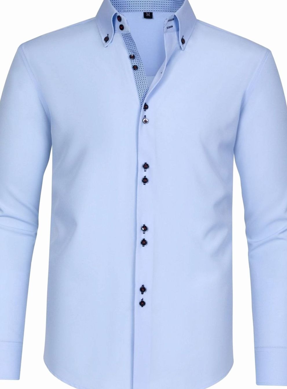 Men's Double-Collar Button-Up Long Sleeve Dress Shirt - Light Blue