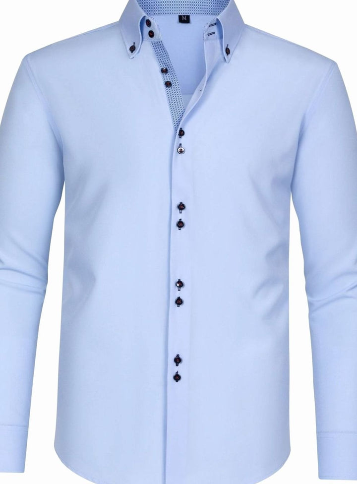 Men's Double-Collar Button-Up Long Sleeve Dress Shirt - Light Blue