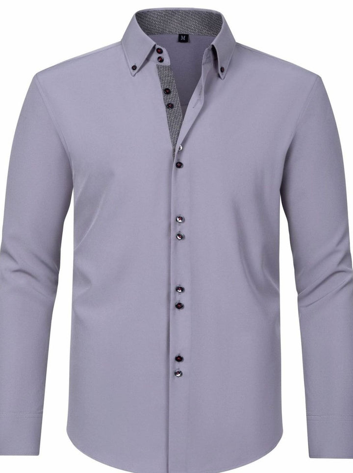 Men's Double-Collar Button-Up Long Sleeve Dress Shirt