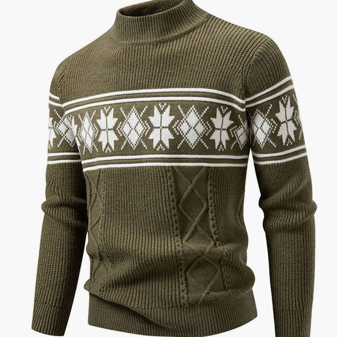 Men's Fair Isle Mock-Neck Cable-Knit Jacquard Sweater