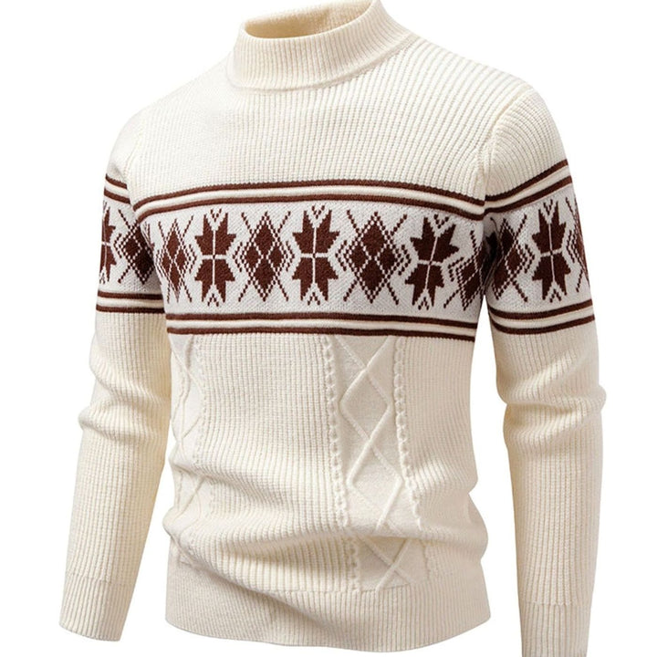 Men's Fair Isle Mock-Neck Cable-Knit Jacquard Sweater