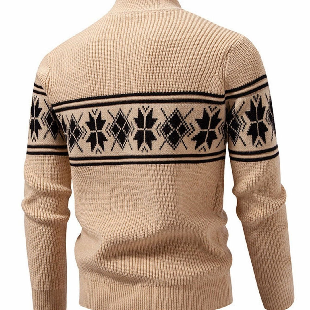 Men's Fair Isle Mock-Neck Cable-Knit Jacquard Sweater