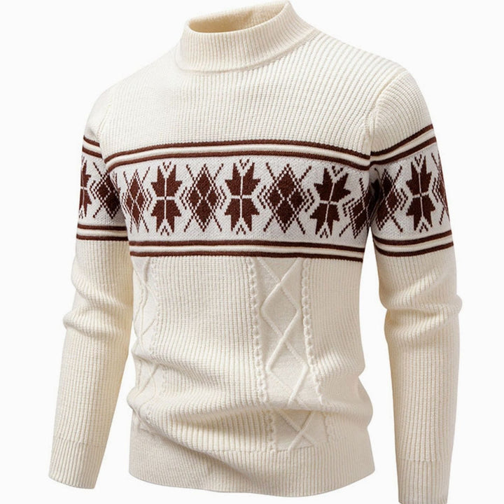 Men's Fair Isle Mock-Neck Cable-Knit Jacquard Sweater - White