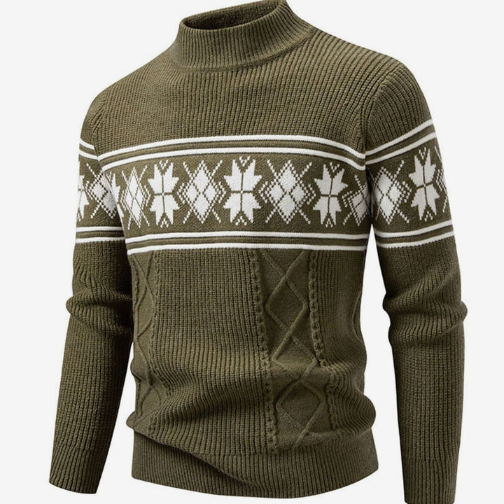 Men's Fair Isle Mock-Neck Cable-Knit Jacquard Sweater - Green