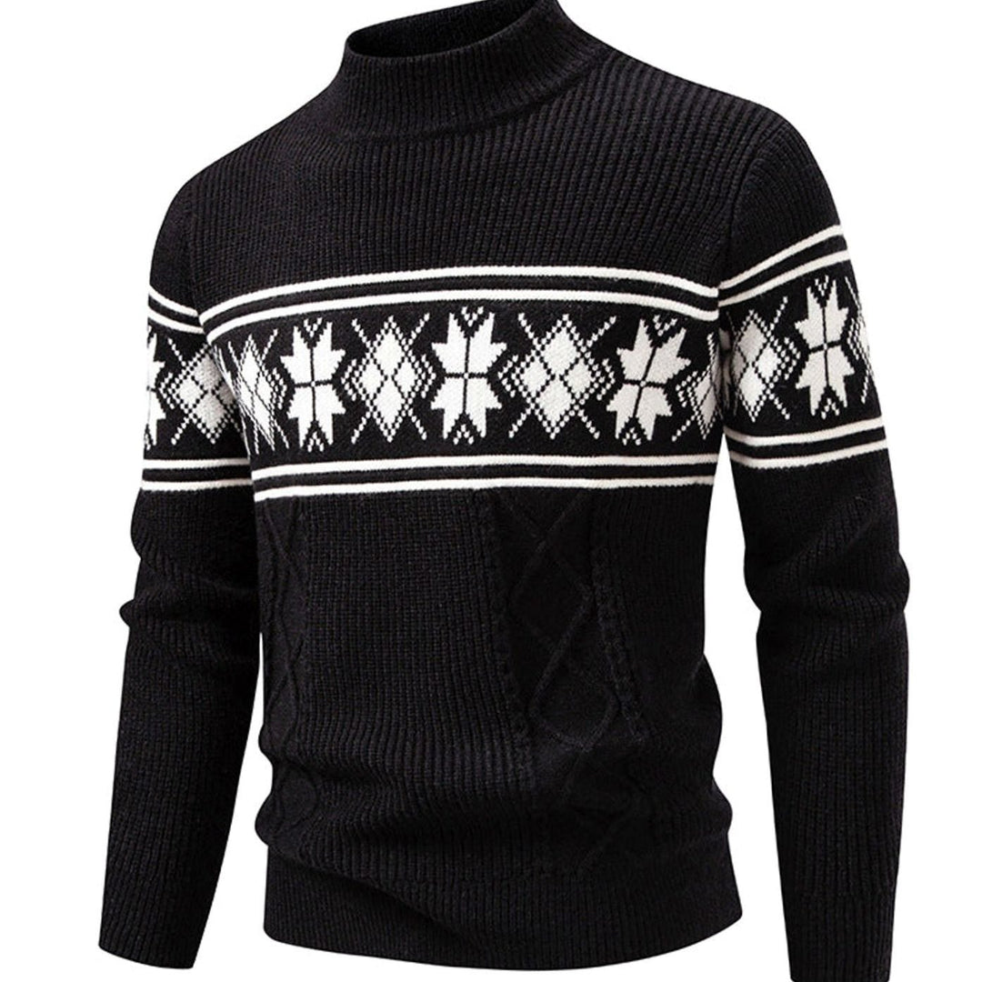 Men's Fair Isle Mock-Neck Cable-Knit Jacquard Sweater - Black