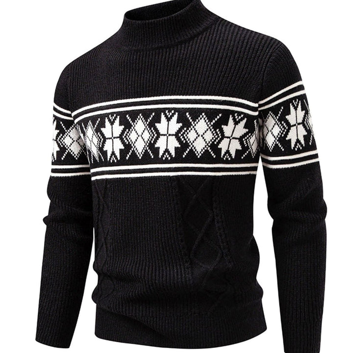 Men's Fair Isle Mock-Neck Cable-Knit Jacquard Sweater - Black