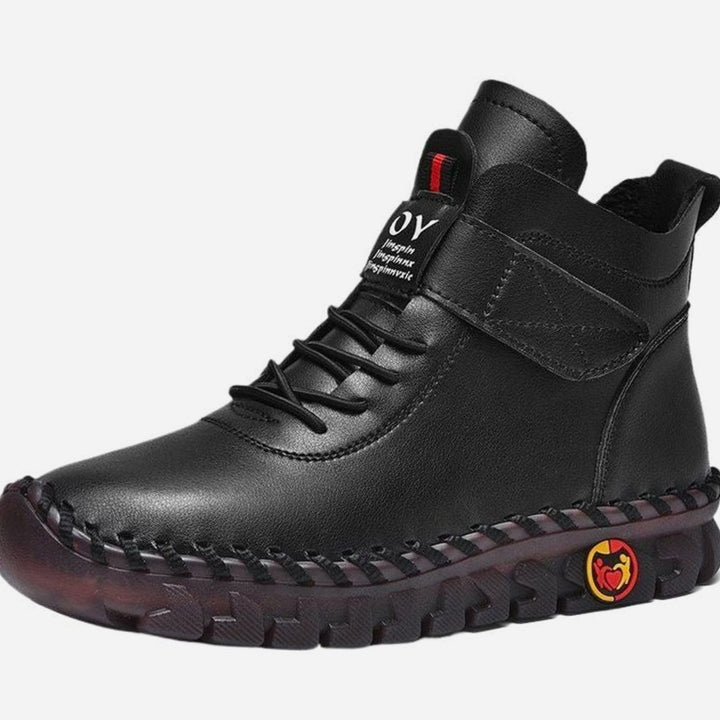 Men's Faux Leather Ankle Boots Lace-Up Velcro Cushioned Winter Sneaker Boots