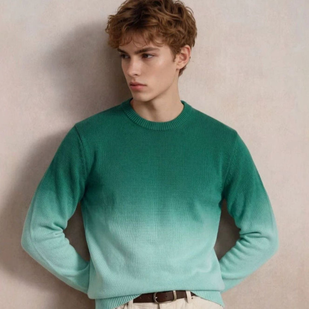 Men's Fine Knit Crewneck Sweater Ombre Dip-Dye Regular Fit