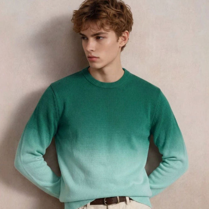 Men's Fine Knit Crewneck Sweater Ombre Dip-Dye Regular Fit