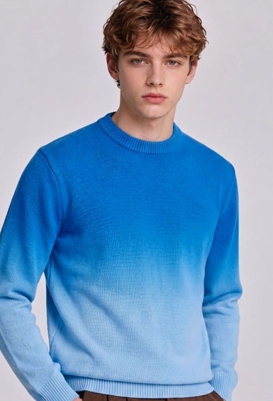 Men's Fine Knit Crewneck Sweater Ombre Dip-Dye Regular Fit - Blue