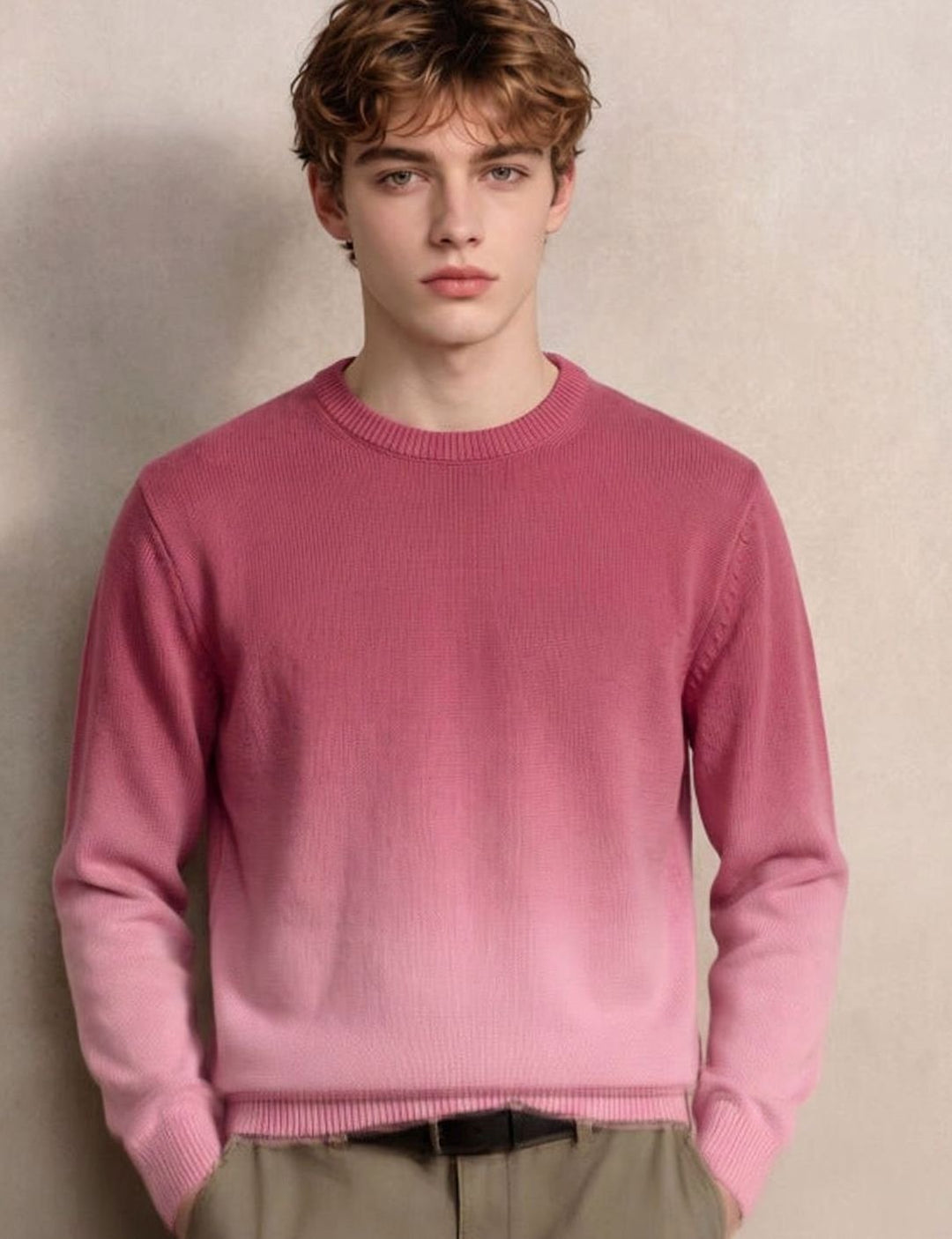 Men's Fine Knit Crewneck Sweater Ombre Dip-Dye Regular Fit - Dark Red